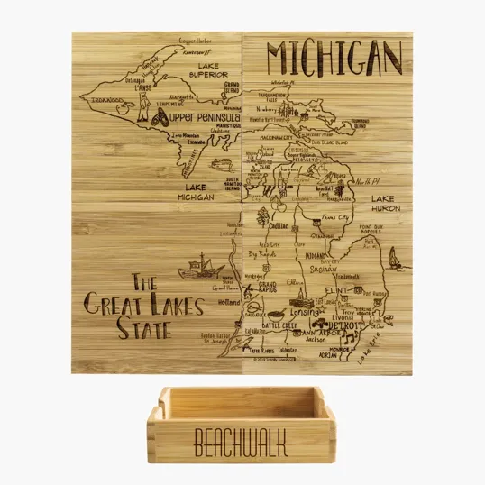 Totally Bamboo Michigan Puzzle Coaster Set
