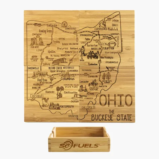 Ohio Puzzle Bamboo Coaster Set with Case