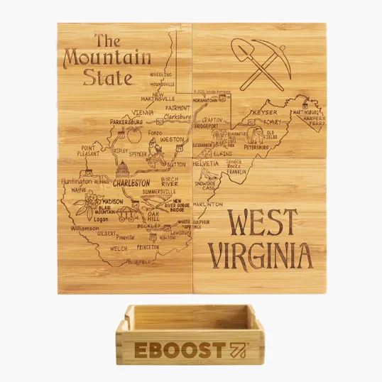 West Virginia State Puzzle Coaster Set in Bamboo