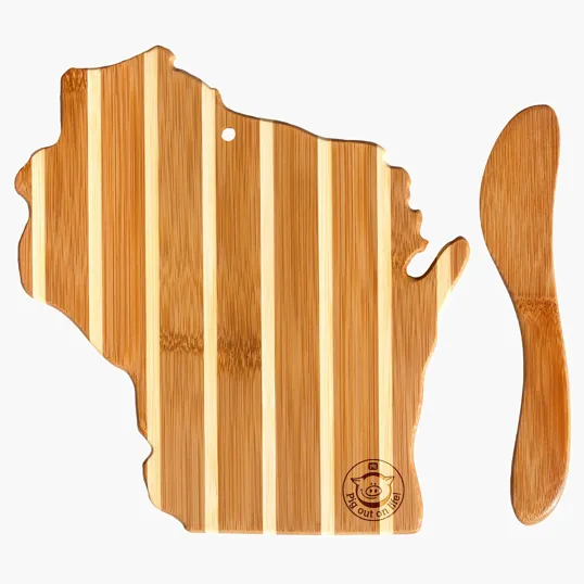 Totally Bamboo Wisconsin Charcuterie Board with Spreader Knife Gift Set