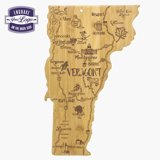 Destination Vermont State Shaped Bamboo Serving and Cutting Board