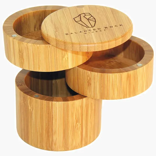 Tiered Triple Bamboo Salt Box with Magnetic Swivel Lids
