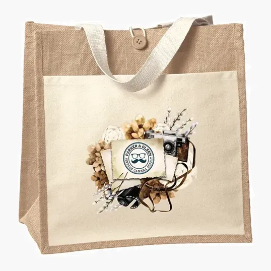 Izzy™ Jute Tote with Cotton Front Pocket