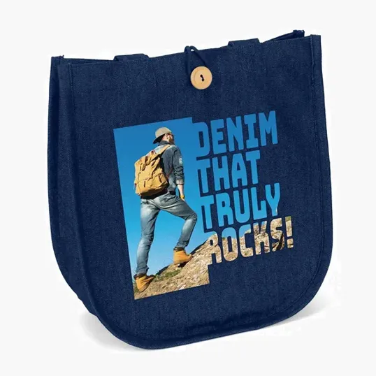 Denim Tote with Wooden Button Closure — view 2