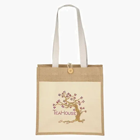 Izzy™ Jute Tote with Cotton Pocket